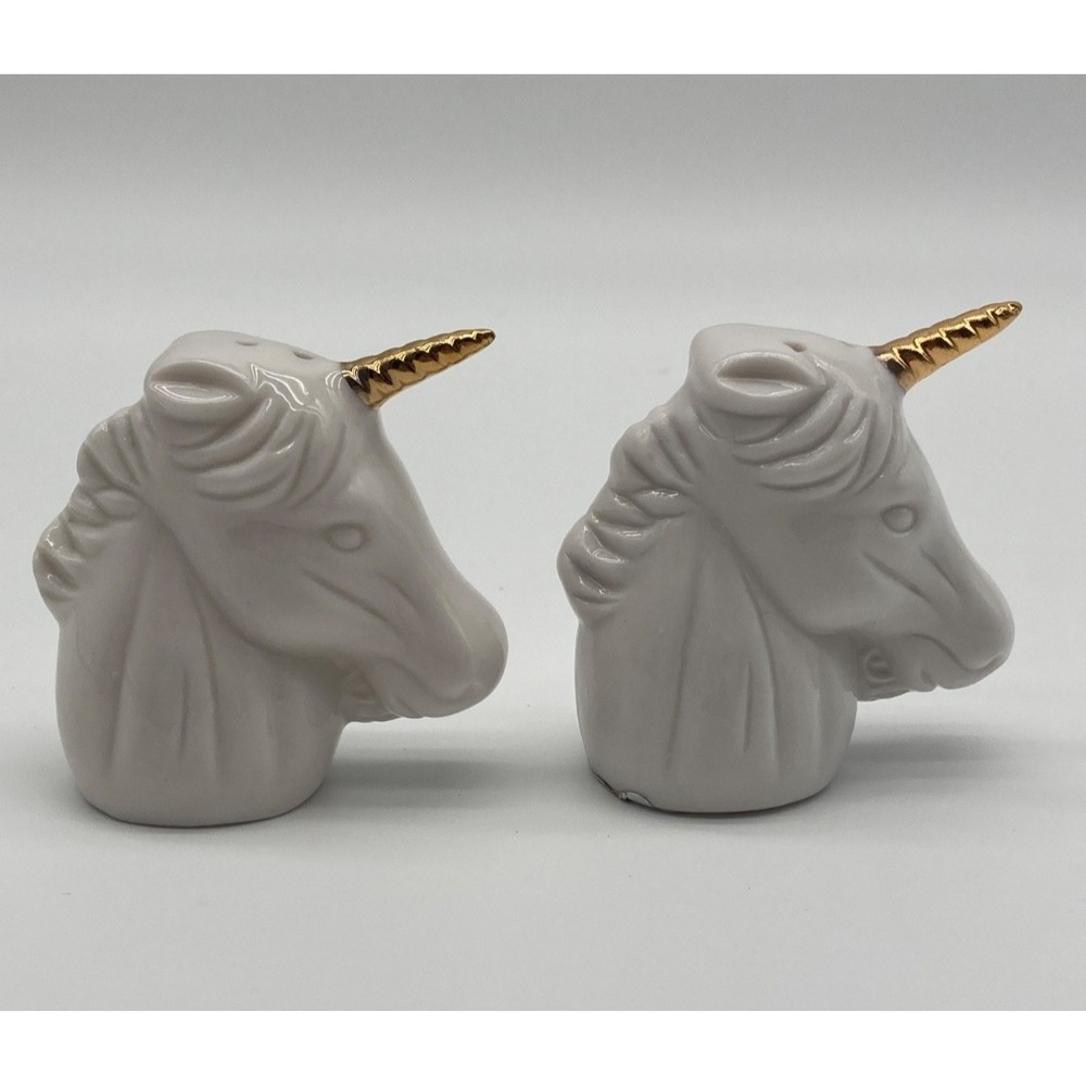 Vintage Giftcraft Ceramic Unicorn Head Salt & Pepper Shakers Gold Horn Toronto - Picture 5 of 10